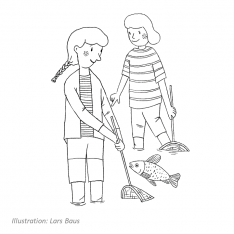 Kinder im Bach, Illustration: Lars Baus